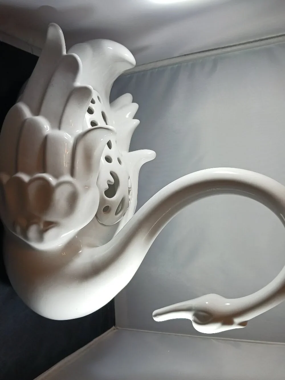 Vintage Pottery Swan White Ceramic Cottage Decor Vase 13 Tall